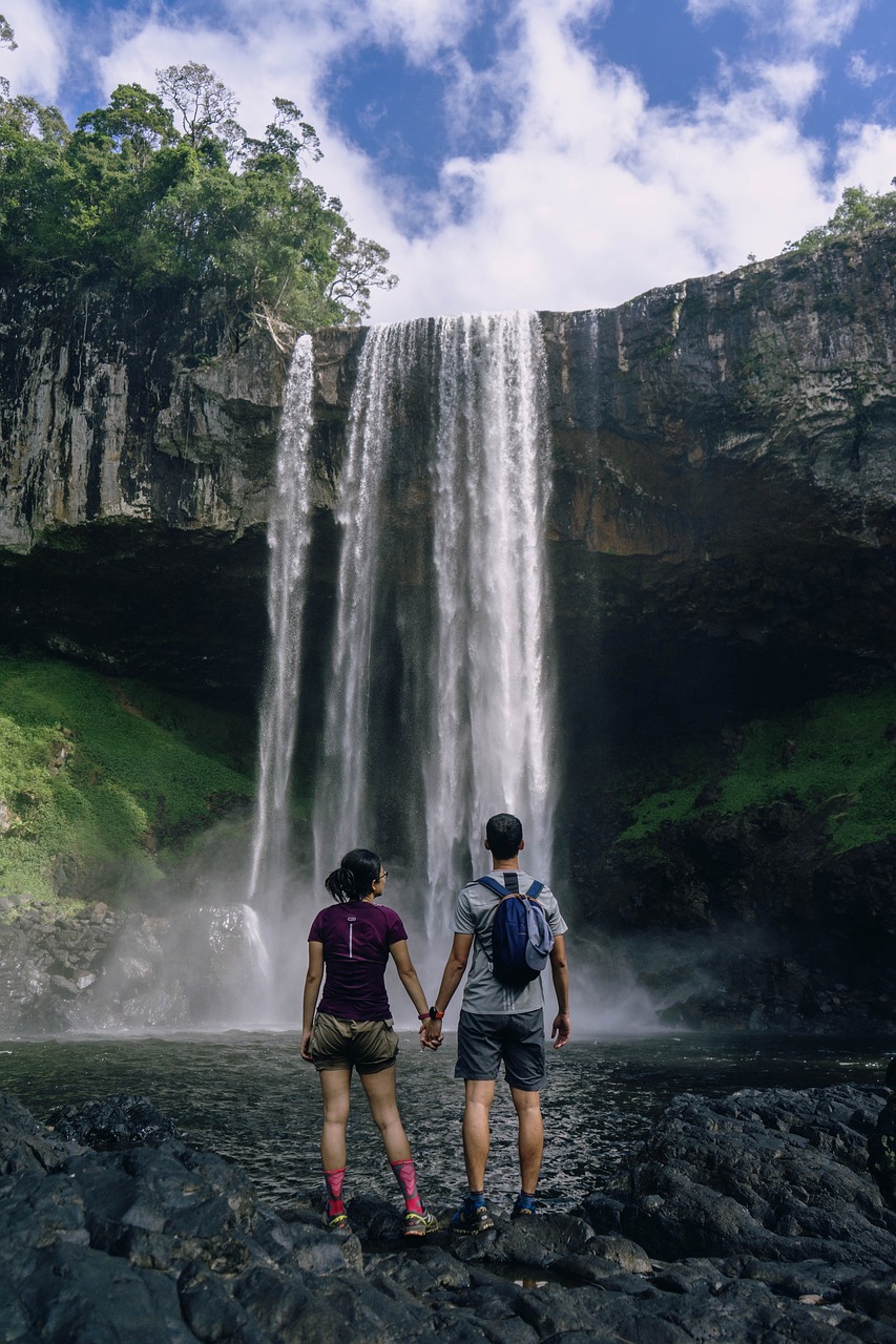 service-06 travel, wanderlust, couple, waterfalls, falls, holding hands, backpackers, backpacking, travelers, traveling, adventure, landscape, banff, trekking, trip, nature, phone wallpaper, vacation, journey, alberta, aesthetic wallpaper, iphone wallpaper